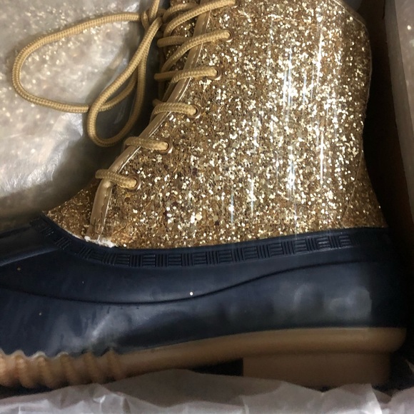 Sugar gold glitter Duck boots with blue size 8 - Picture 3 of 9